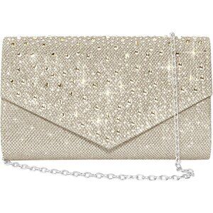 Women Champagne Imported Magnetic Purse Rhinestone Envelope Party Handbag